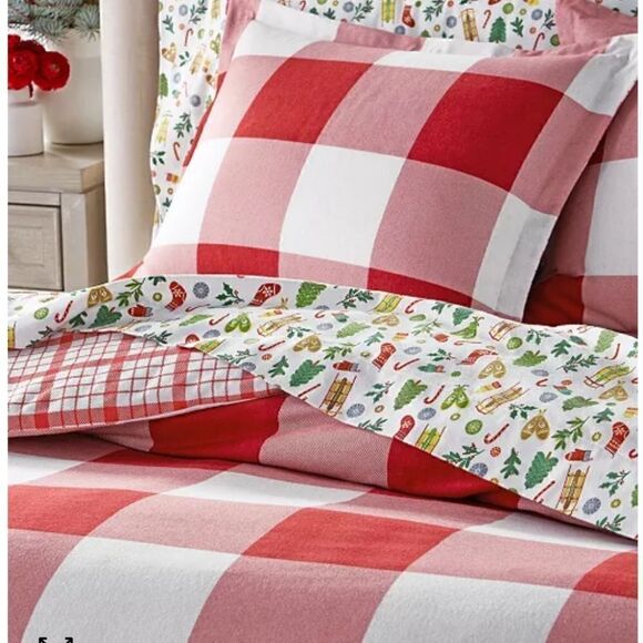 Red Check 100%Cotton Flannel Comforter, Twin ,Charter Club - Picture 2 of 6